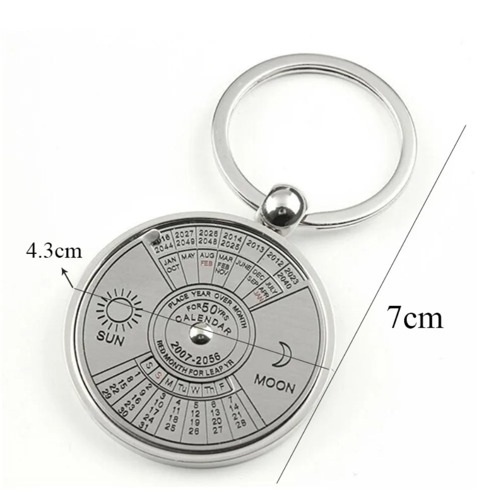 New Unique 50 Years Super Perpetual Calendar Keychain Sun and Moon Engraved Metal Keyring Astrology Jewelry Car Trend Keychain