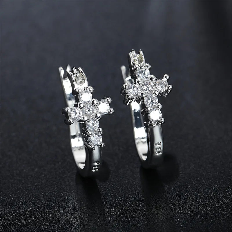 925 Sterling Silver Beautiful Cross Zircon Earrings For Women Fashion Charm Wedding Gifts Jewelry