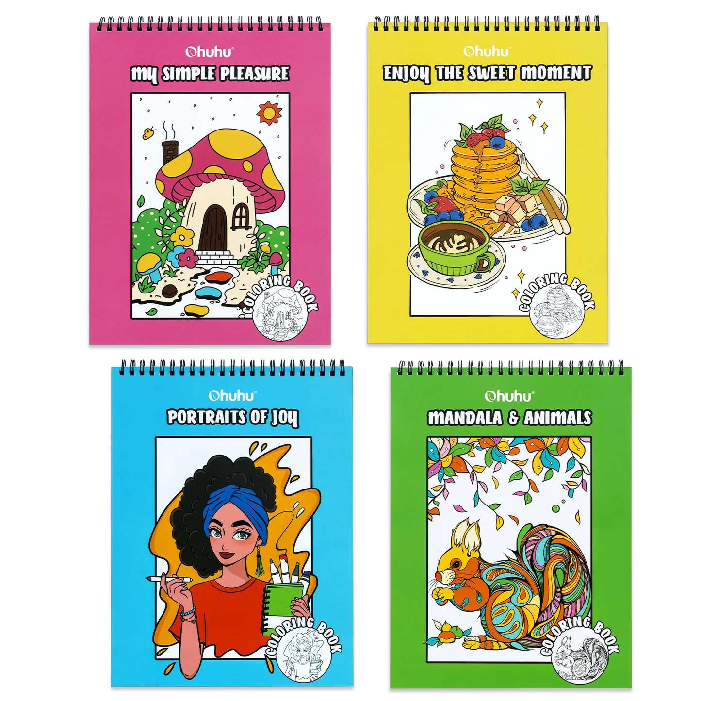 Ohuhu Anti-Stress Colouring Book Double-Sided Bleed-Resistant Paper Mindfulness Designs for Relaxation Spiral Bound Art Therapy
