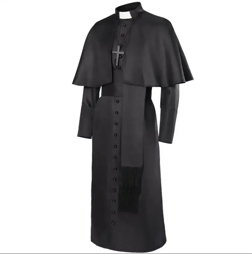 Medieval Priest Cosplay Costume Catholic Cassock Robe for Church Pastor Missionary Clergy
