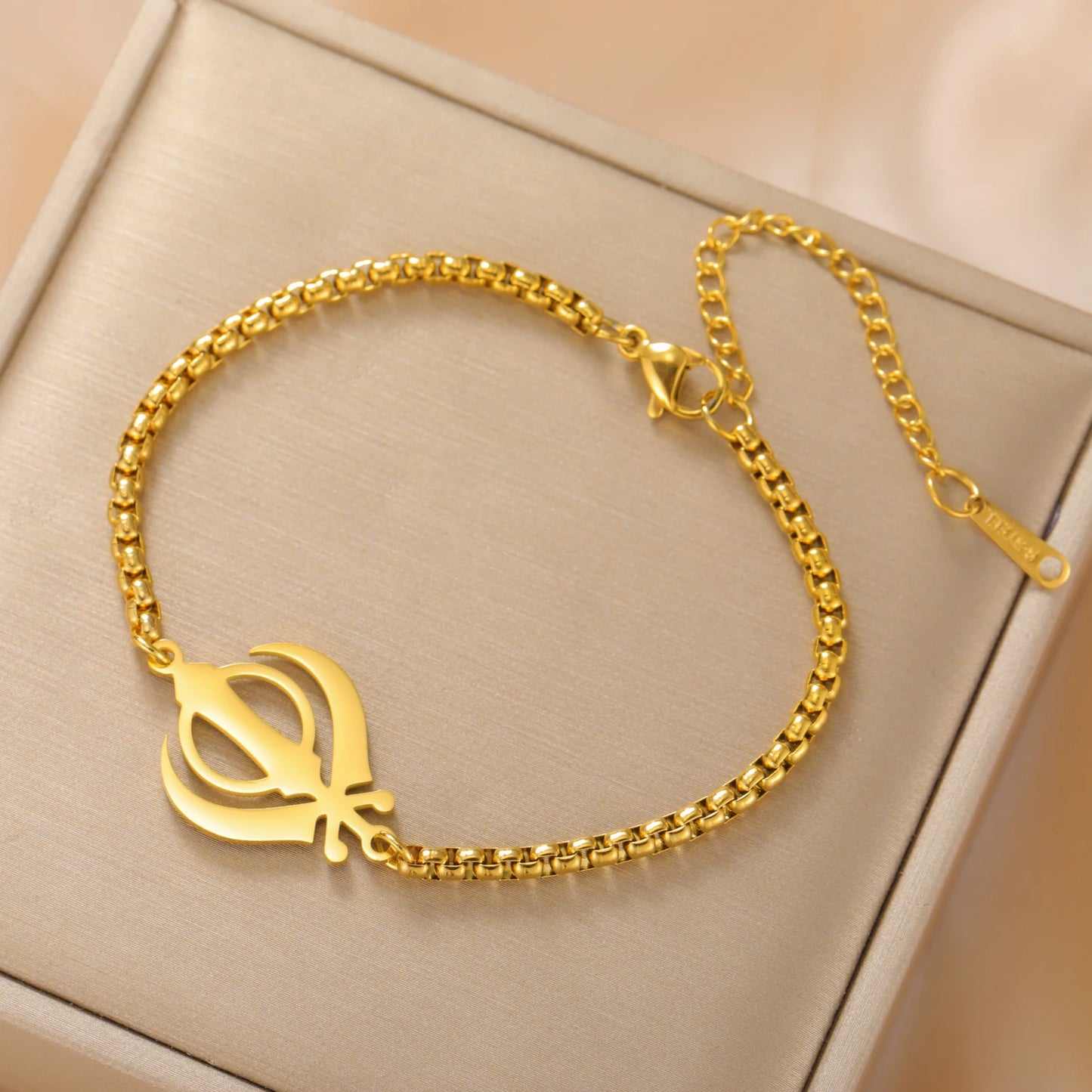 Lucktune Khanda Sikhism Symbol Bracelets for Women Men Stainless Steel Religious Protection Amulet Spiritual Sikh Jewelry Gift