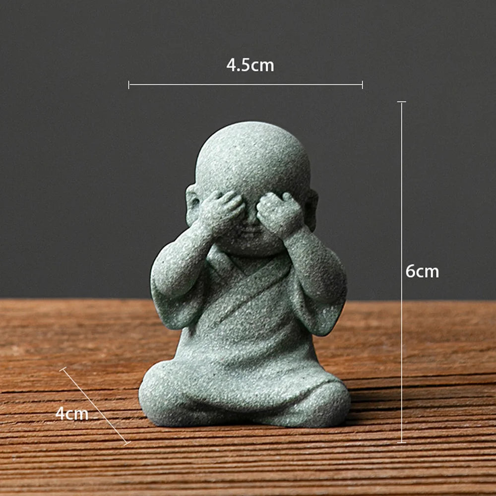 1Pcs Garden Decor Cute Buddha Stone Statue Little Buddhist Monk Buddhism Figurines Zen Garden Ornament Meditation Aquarium Decor