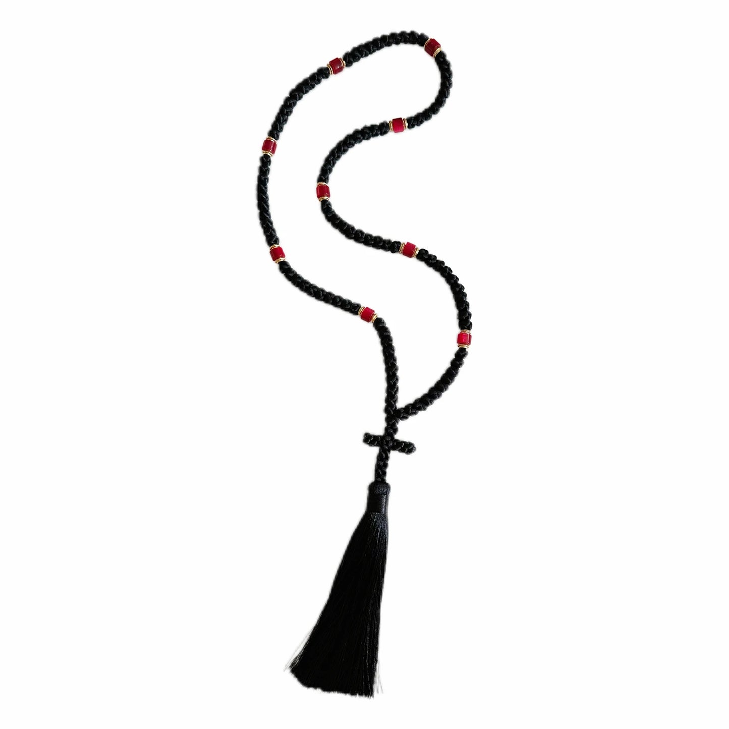 Handemde Black Chotki Christian Orthodox Prayer Rope, Blue 100 Knot Greek Omboskoini Greek Gifts Car Hanging Charm Home Ornament