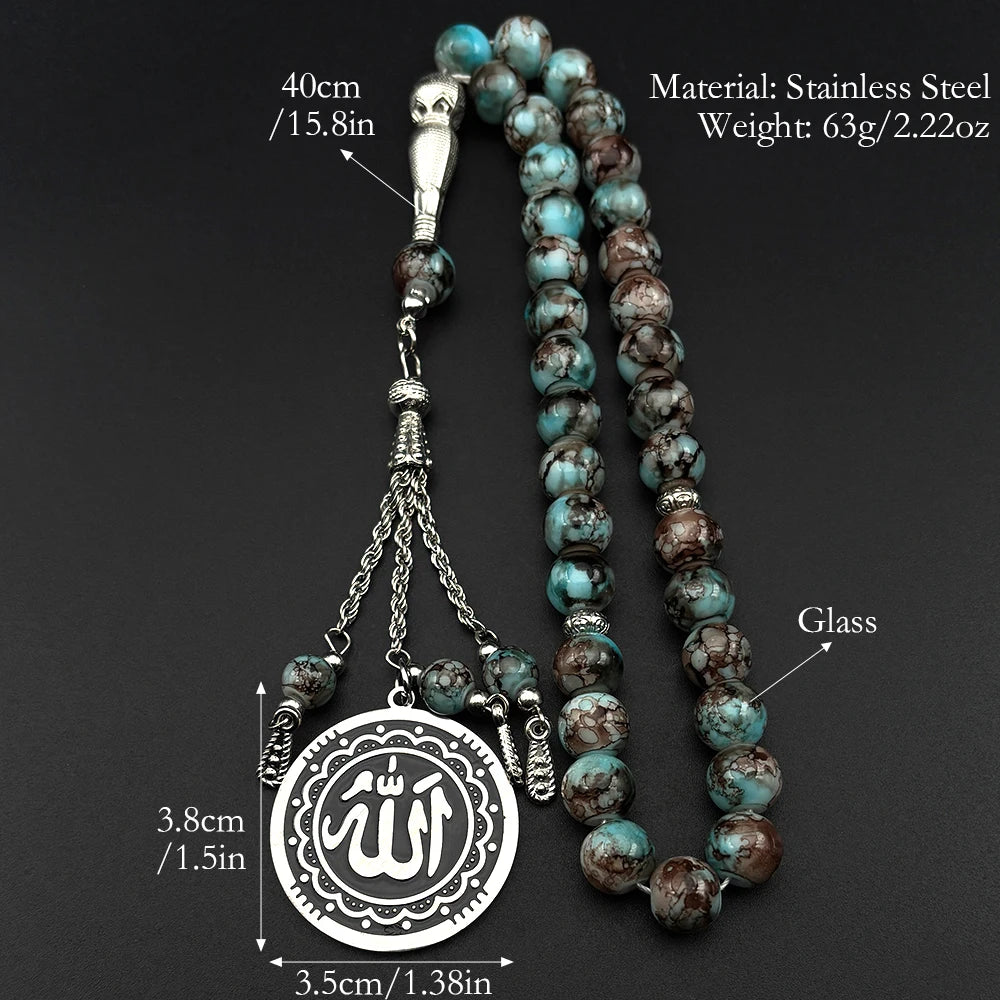 Muslim Worship Prayer Hand Chain For Men Islam 33Pcs Prayer Rosary Allah Quran Nature Stone Tassel Faith Bracelet Jewelry