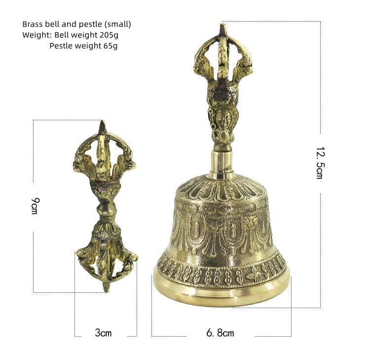 Nepalese Handmade Brass Bell Copper Handheld Gong Five-Pronged Bronze Bell Buddhist Ceremony Handbell for Meditation And Yoga
