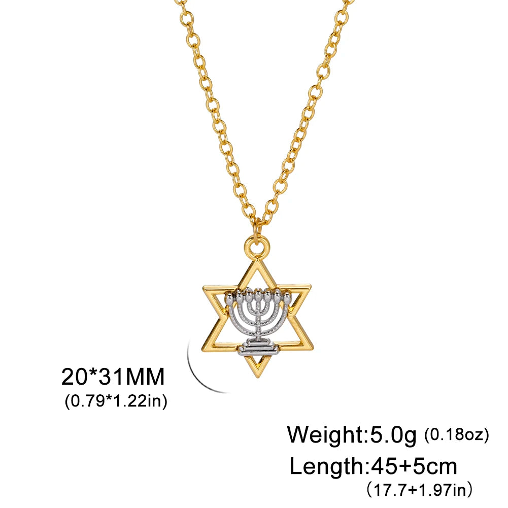 LIKGREAT Star Of David Necklace Menorah Candles Hebrew Jewish Jewelry Israel Faith Lamp Hanukkah Pendant Necklace Amulet Gift