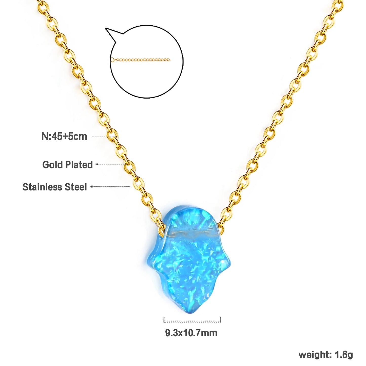 ASONSTEEL Opal Hamsa Hand Pendant Necklace Jewish Jewelry for Women Gold Color Stainless Steel Choker Pendant Jewelry Wholesale