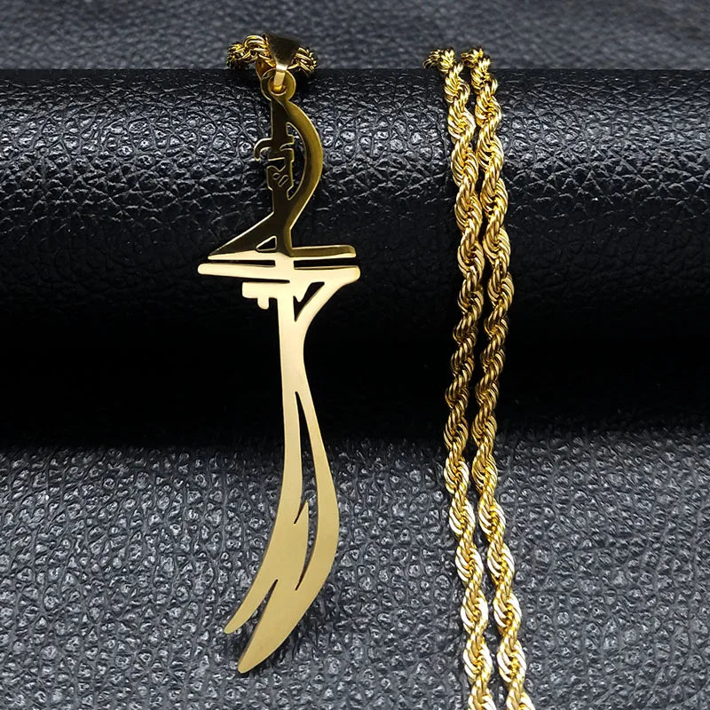 Arabic Sword Saudi Stainless Steel Islamic Muslim Zulfiqar Imam Ali Swords Necklaces for Men Islam Accessories Gift Jewelry 656