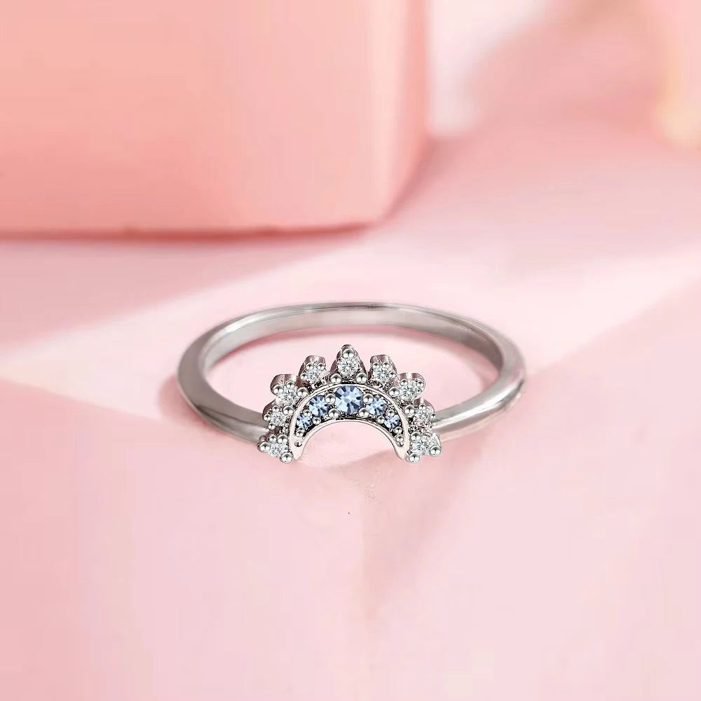 925 Silver Sun and Moon Couple Ring Set Sky Blue Sparkling Cubic Zirconia Rings Promise Fine Jewelry Gifts for Valentines Day