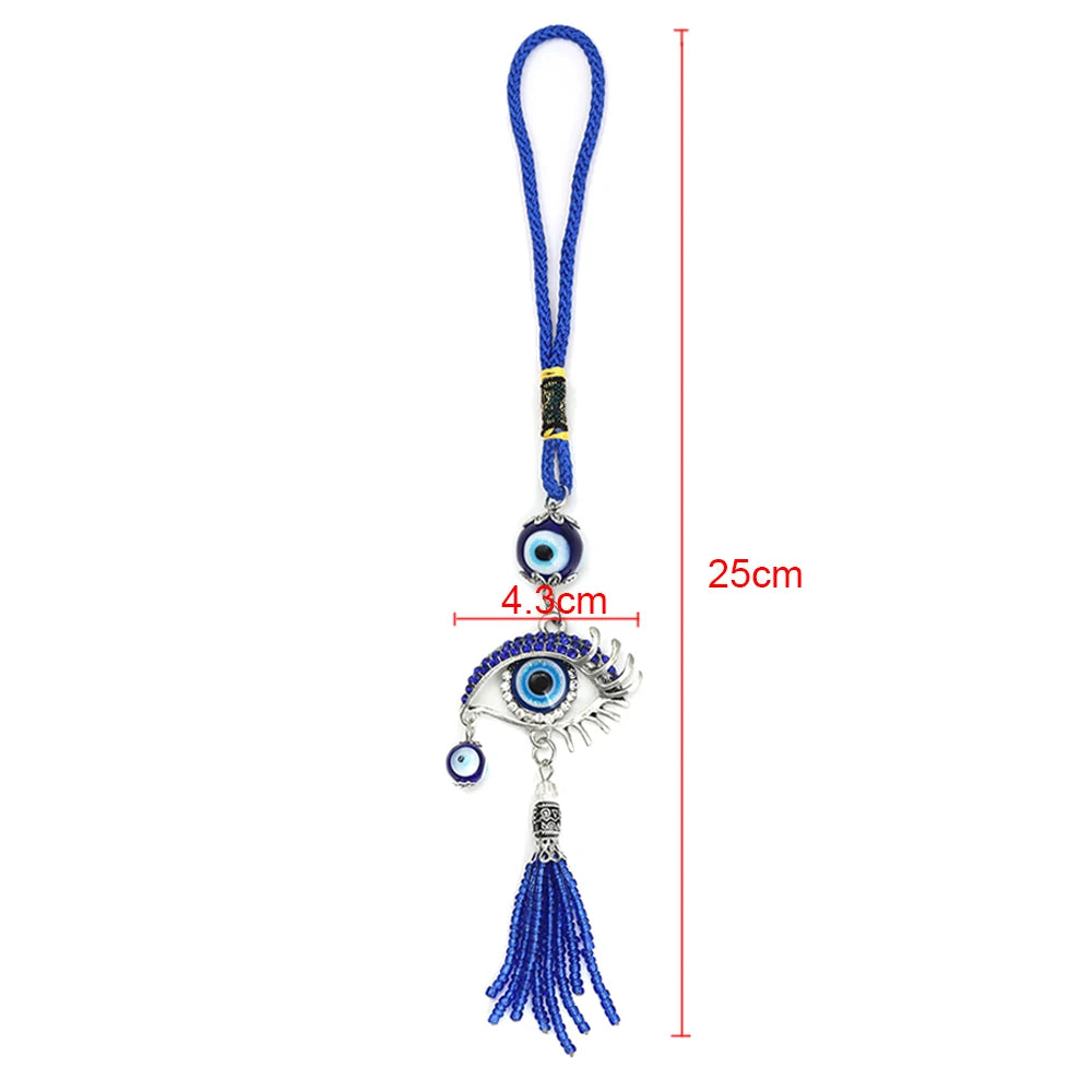Lucky Eye Alloy Turkish Evil Eye Wall Hanging Glass Bead Rope Chain Tassel Keychain for Women Men llavero porte clé מחזיק מפתחות