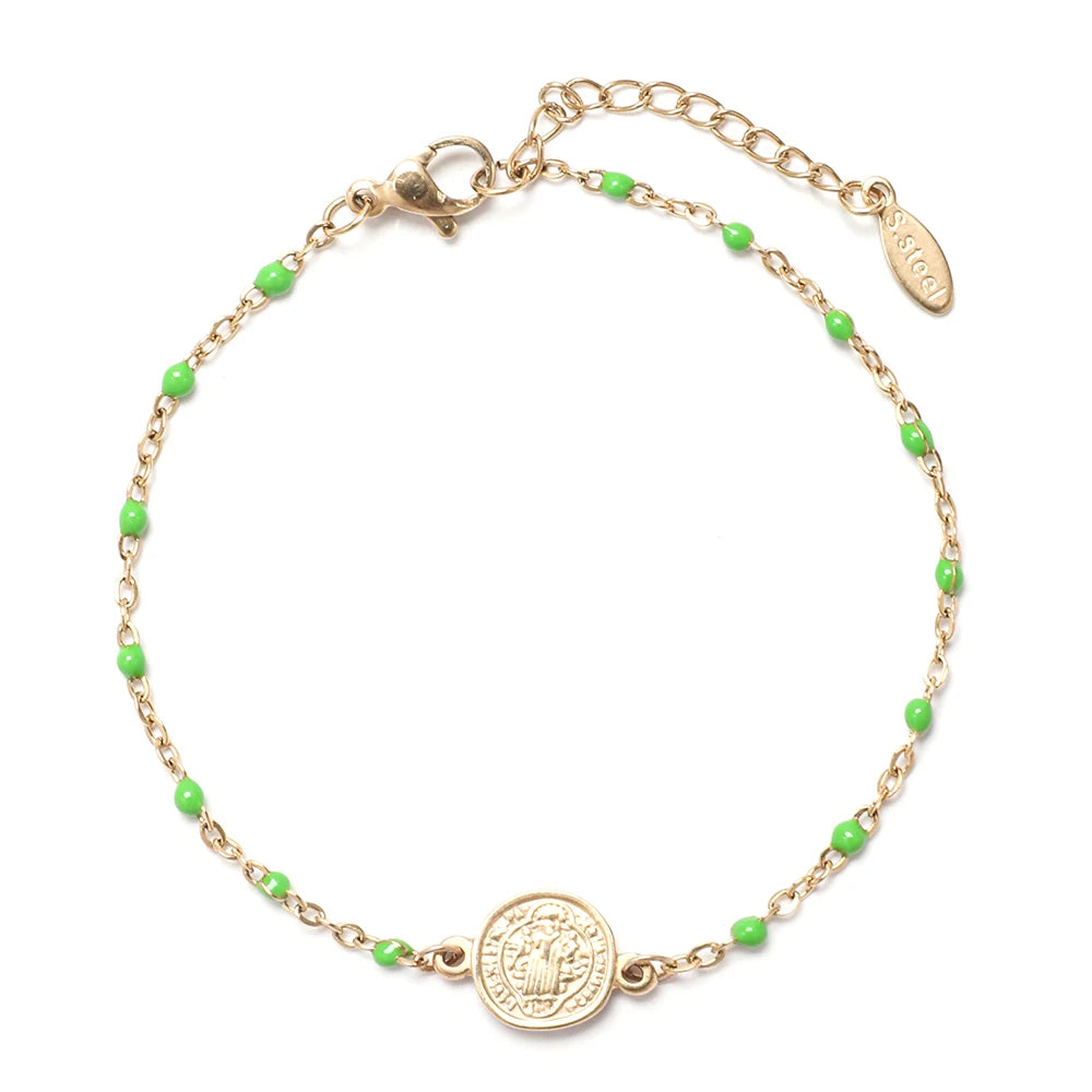 Coin Charm Stainless Steel St Benedict Medal Bracelet San Benito Bracelet Adjustable Link Chain Bohemia Bracelet