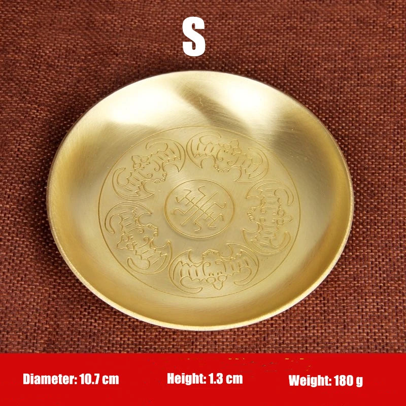 Buddhism Copper Plate 18cm Auspicious Tibetan Brass Engraving Dish Worship For Buddha Fruit Tray Desktop Home Gift Decorative
