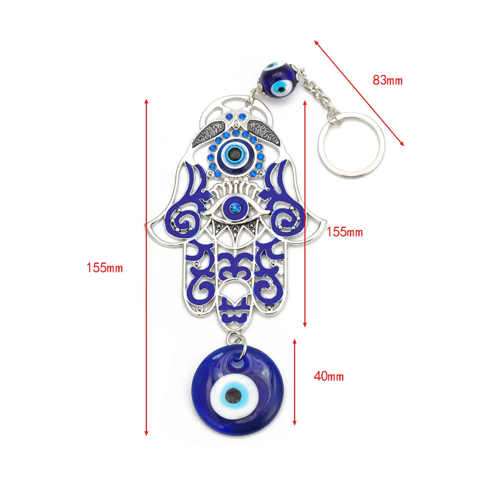 Lucky Eye Alloy Fatima Hamsa Hand Wall Hanging Glass Turkish Evil Eye Keychain Car Keyring for Women Men pulseras bijoux צמידים