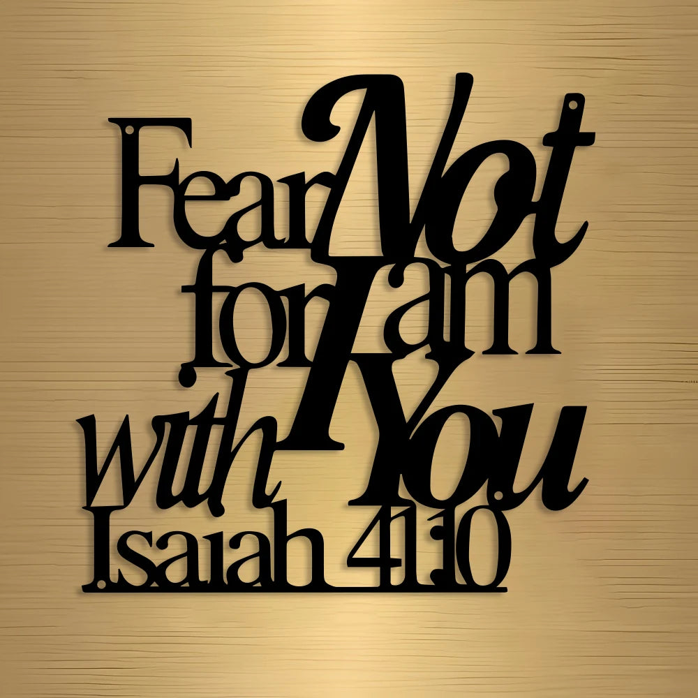Elegant Minimalist Christian Faith Metal Wall Decor -Hebrew Script Bible Verse "Fear Not for I Am with You" -Golden - Heavy-Duty