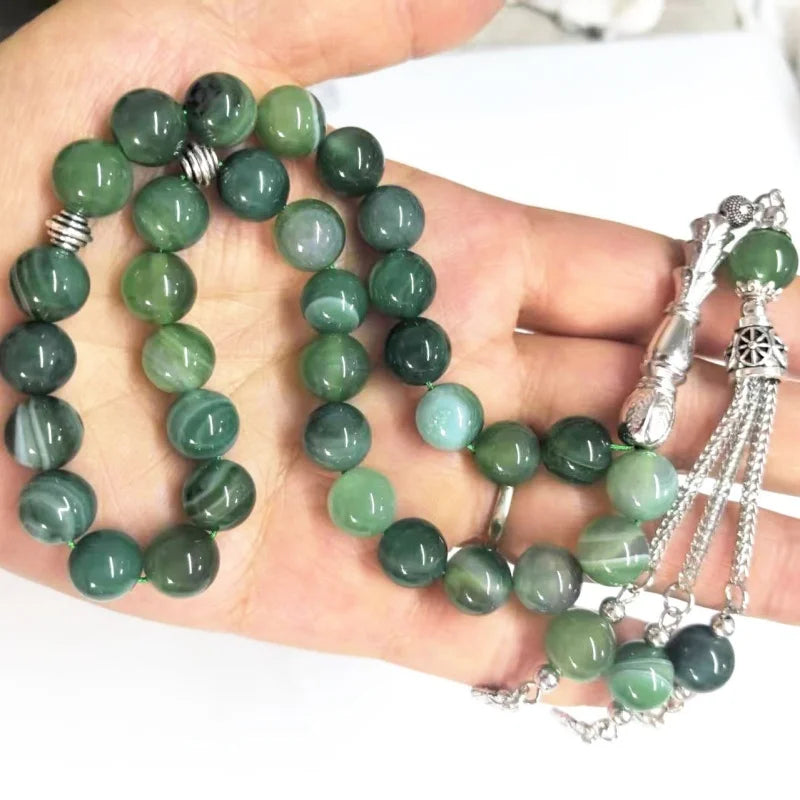 33pcs10mm blue agate beads natural stone material Muslim rosary daily bracelet TASBIH, Middle East high-end worship prayer brace