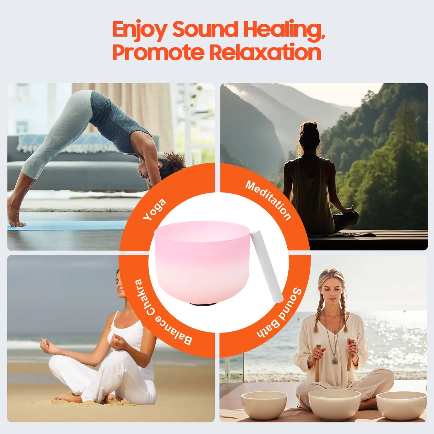 10 inch C Note Frosted Crystal Singing Bowl for Sound Healing Meditation Yoga Sound Healing