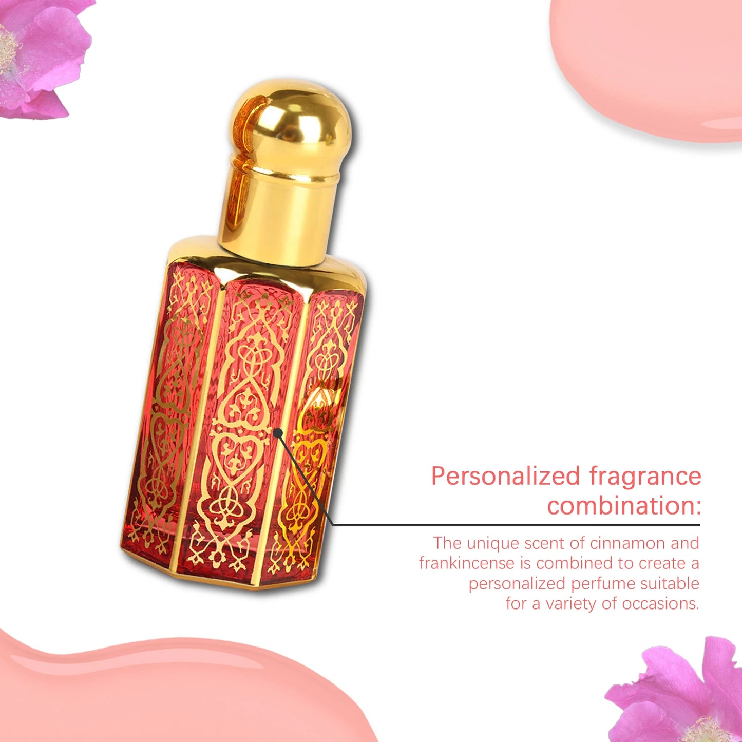 Roxelis 12ml Arab Perfume Rose Elegant Fragrance Arab Dubai Style Lasting Pheromone Dating Scent Attract Charming Rose Perfume