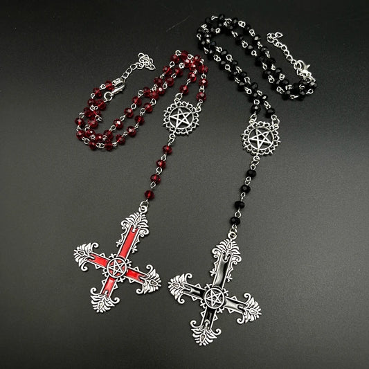 Pentagram Inverted Cross Rosary Baphomet Occult Gothic Sigil of Satanic Jewelry Devil Necklace Trad Goth Jewelry Gift Handmade