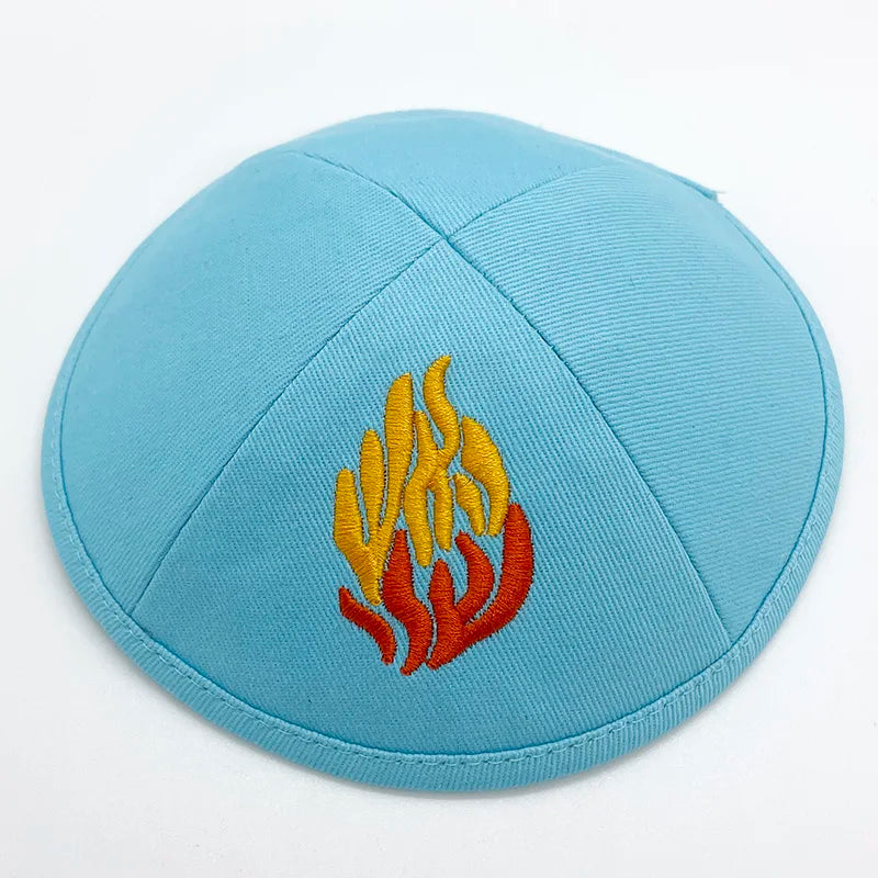 1pc Judaical Kippah with Embroidery Of Fire for Men Yamaka Hat Black White 18cm