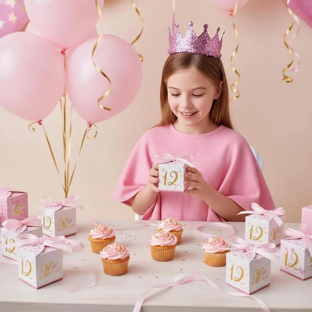 20PCS Kids Girl Bat Mitzvah Party Favor Mini Paper Guest Gift Candy Box Pink Boy Baby Shower Baptism Ceremony Events Decor
