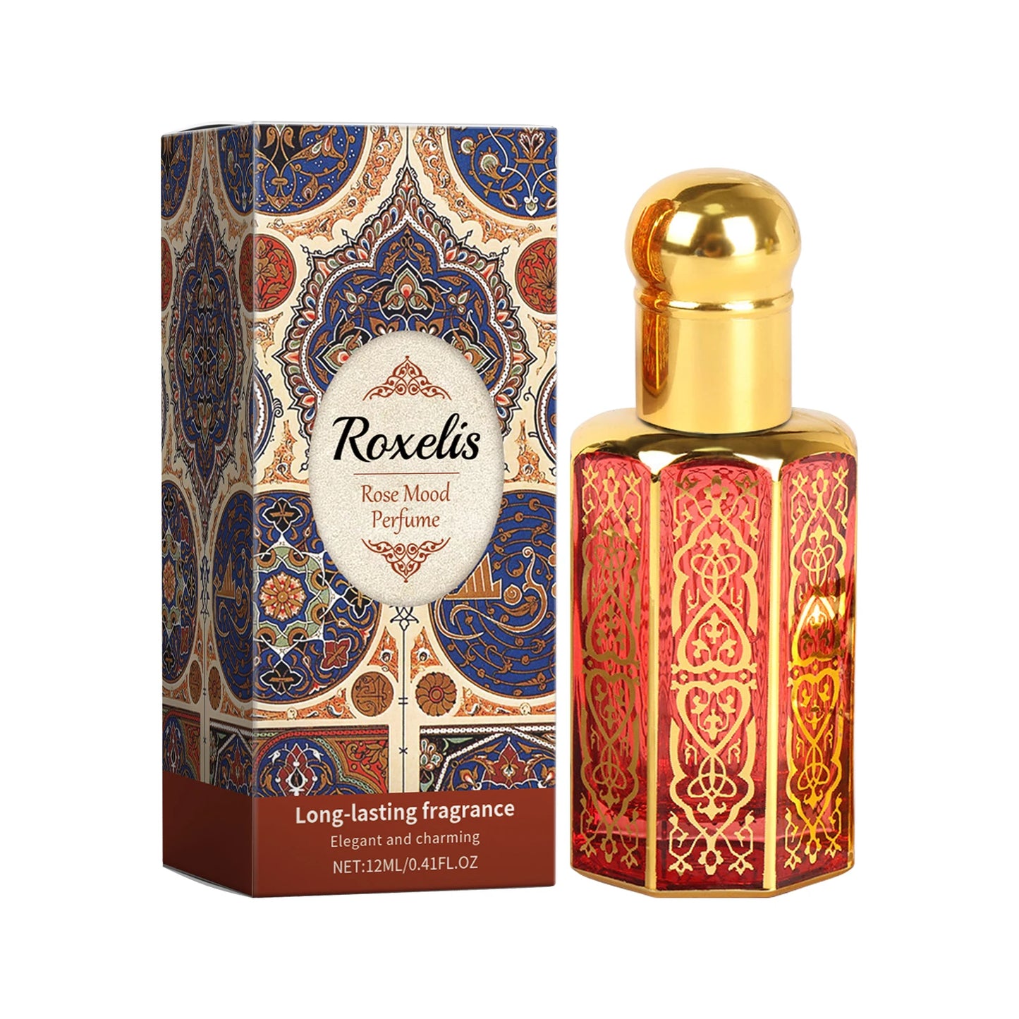 Roxelis 12ml Arab Perfume Rose Elegant Fragrance Arab Dubai Style Lasting Pheromone Dating Scent Attract Charming Rose Perfume