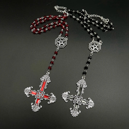 Pentagram Inverted Cross Rosary Baphomet Occult Gothic Sigil of Satanic Jewelry Devil Necklace Trad Goth Jewelry Gift Handmade