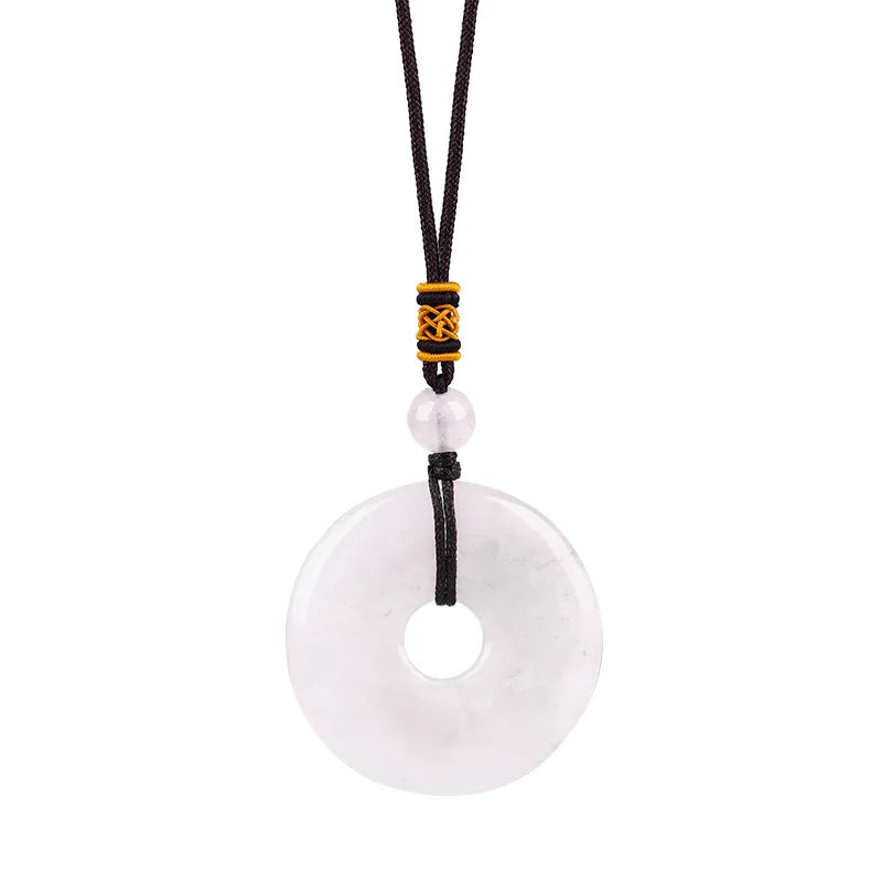 Reiki Healing Crystal Circle Donut Necklace Natural Amethyst Stone Amulet Lucky Coin Pendent Necklace Jewellry Gift Dropshipping