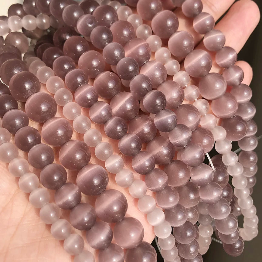 Natural Moon Stone Beads White Cat Eye Round Loose Beads 4/6/8/10/12mm Jewelry Making DIY Bracelet 15" Strand
