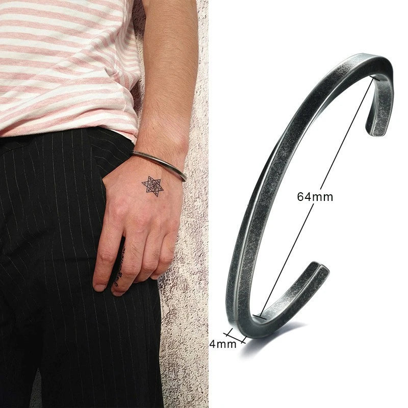 Vnox Oxidized Antique Stainless Steel Bangle for Women Men,Vintage Simple Basic Unisex Cuff Bracelet,Solid Metal Viking Jewelry