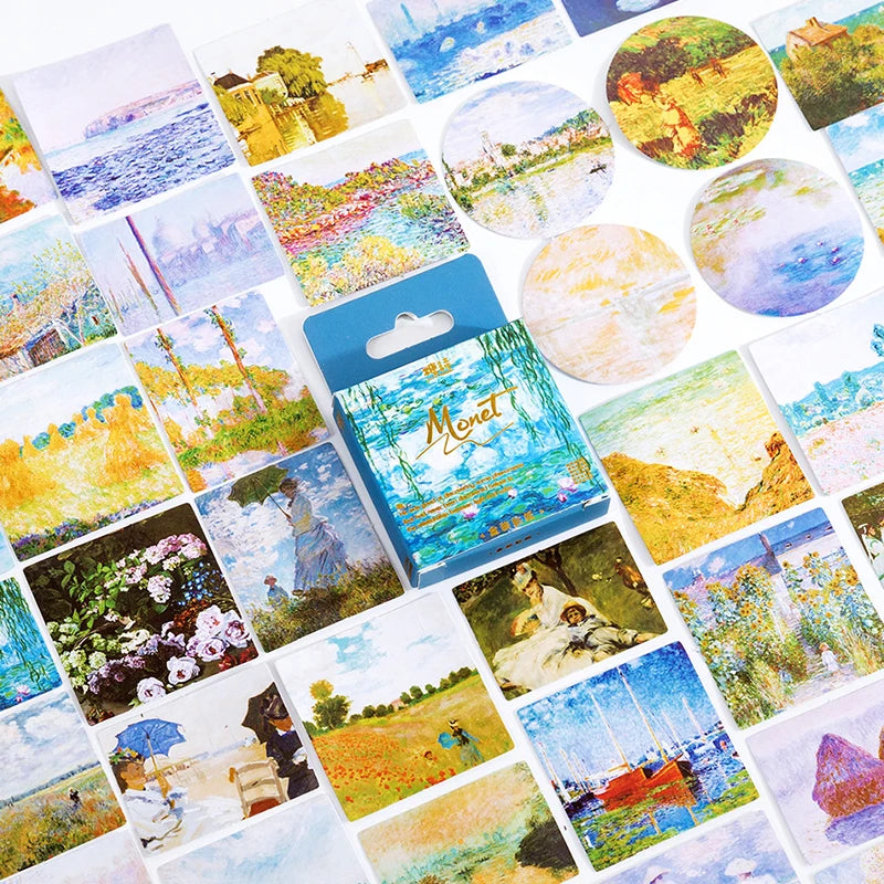 Journamm 45pcs/lot World Famous Paintings Series Mini Box Stickers Scrapbooking Creative Decorative Stationery Sealing Stickers