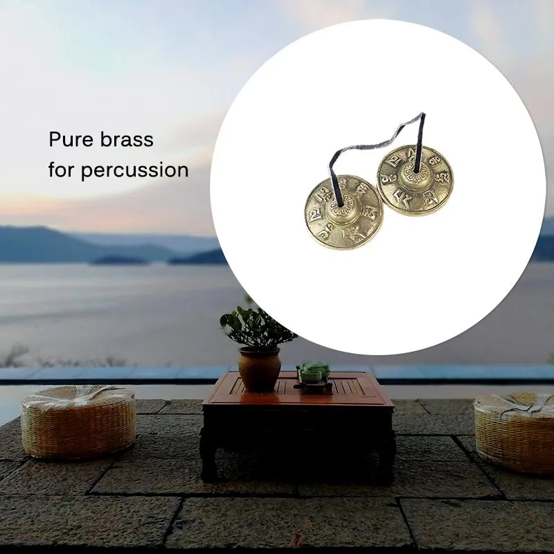 6.5cm Tibetan Bell Meditation Handcrafted Cymbal Bell Copper Crisp Sound Symbols Buddhist Temple with Bag