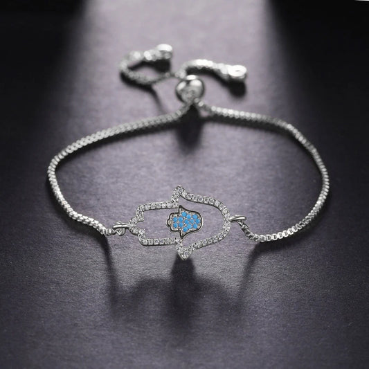 Juya Handmade Copper Adjustable Chains Micro Pave Zircon Enamel Greek Evil Eye Of Fatima Hamsa Hand Bracelets For Women Men