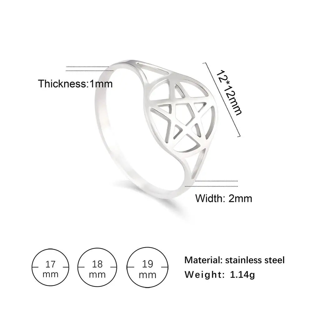 Skyrim Pentagram Hexagon Rings for Women Stainless Steel Star of David Jewish Finger Ring Religious Amulet Anniversary Jewelry