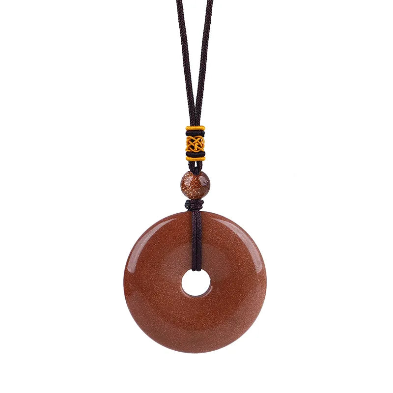 Reiki Healing Crystal Circle Donut Necklace Natural Amethyst Stone Amulet Lucky Coin Pendent Necklace Jewellry Gift Dropshipping