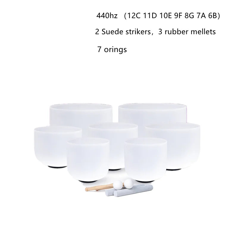 KVKA  6 -12 Inch  Frosted Quartz Crystal Singing Bowl 440hz or 432hz 7 Notes CDEFGAB Set of 7Pcs for Yoga Sound Bath Healing