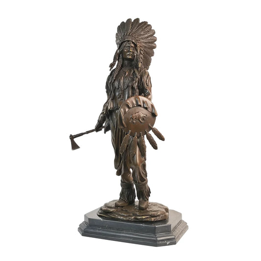 American Indian Warrior Statue Sculpture Hot Casting Bronze Vintage Male Amerind Art Home Decor Gift Large
