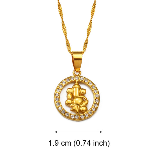 Anniyo Indian Religious Necklace Pendant for Women Girl, Small Yoga Charm Ganesha Pendant, Hindoo Hindu Buddhist OM #000510