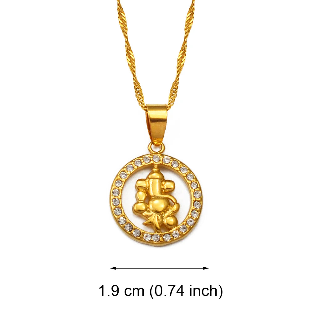 Anniyo Indian Religious Necklace Pendant for Women Girl, Small Yoga Charm Ganesha Pendant, Hindoo Hindu Buddhist OM #000510