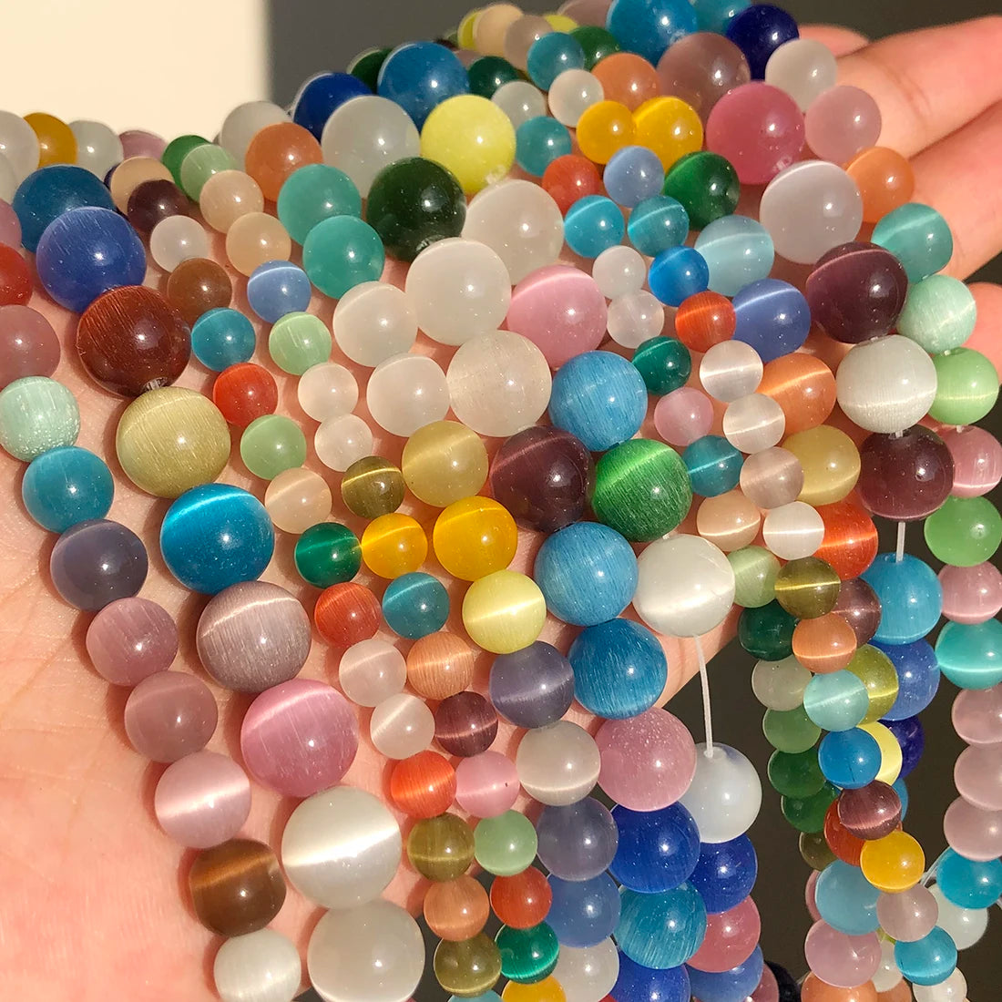 Natural Moon Stone Beads White Cat Eye Round Loose Beads 4/6/8/10/12mm Jewelry Making DIY Bracelet 15" Strand