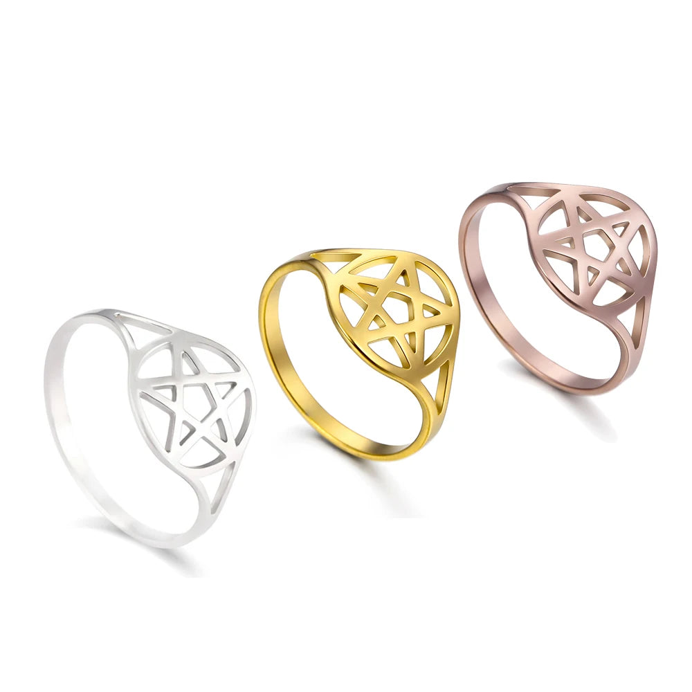 Skyrim Pentagram Hexagon Rings for Women Stainless Steel Star of David Jewish Finger Ring Religious Amulet Anniversary Jewelry
