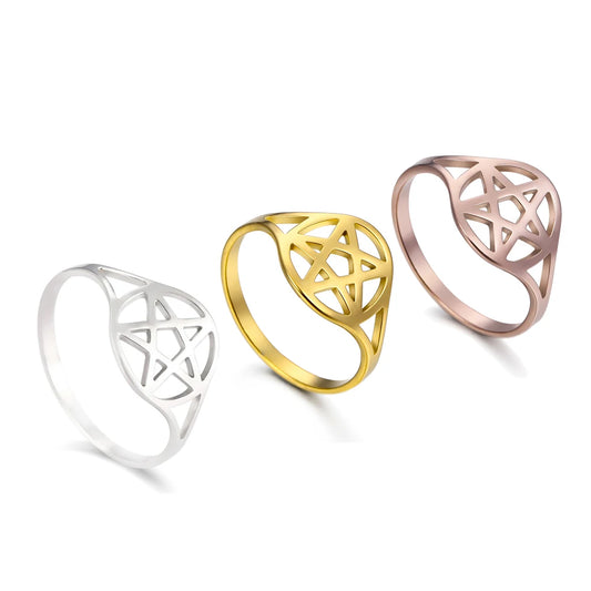 Skyrim Pentagram Hexagon Rings for Women Stainless Steel Star of David Jewish Finger Ring Religious Amulet Anniversary Jewelry