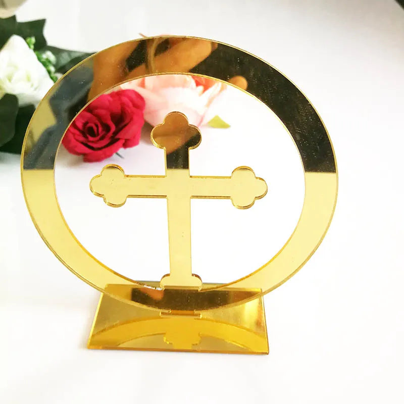 20pcs 10cm High Mirror Cross Prayer for Table God Bless of The Lord's Prayer Christening & Baptism House Moving