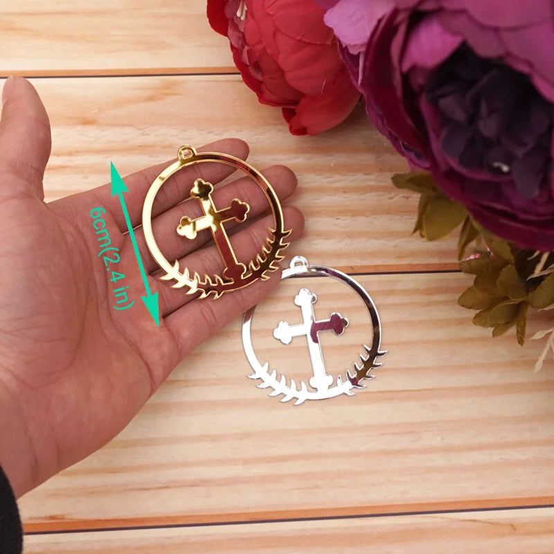 10pcs/Lot Acrylic Mirror Christian Cross Hanging Ornaments Christening & Baptism Wedding Party DIY Gifts Decor