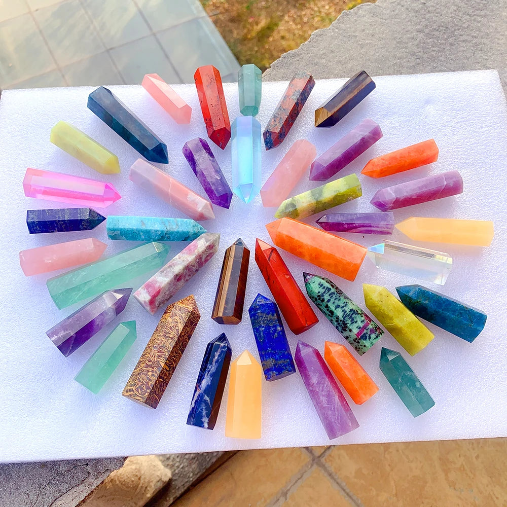 Runyangshi Crystal Point Prism Crafts Natural Stone Quartz Tower 36 Colors Energy Mineral Wand Home Decoration