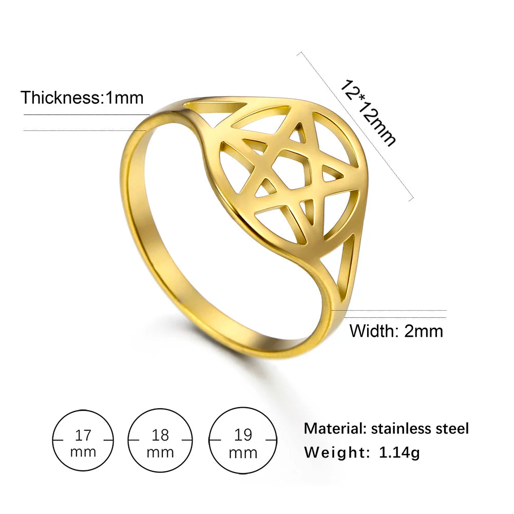 Skyrim Pentagram Hexagon Rings for Women Stainless Steel Star of David Jewish Finger Ring Religious Amulet Anniversary Jewelry