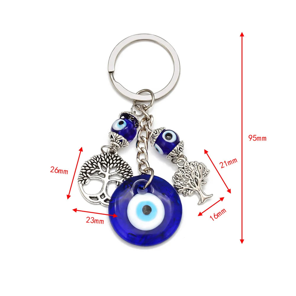 LUCKY EYE Tree Fatima Hamsa Hand Evil Eye Pendant Keychain Silver Color Ring Key Chain Car Keyring for Women Men Jewelry BE29