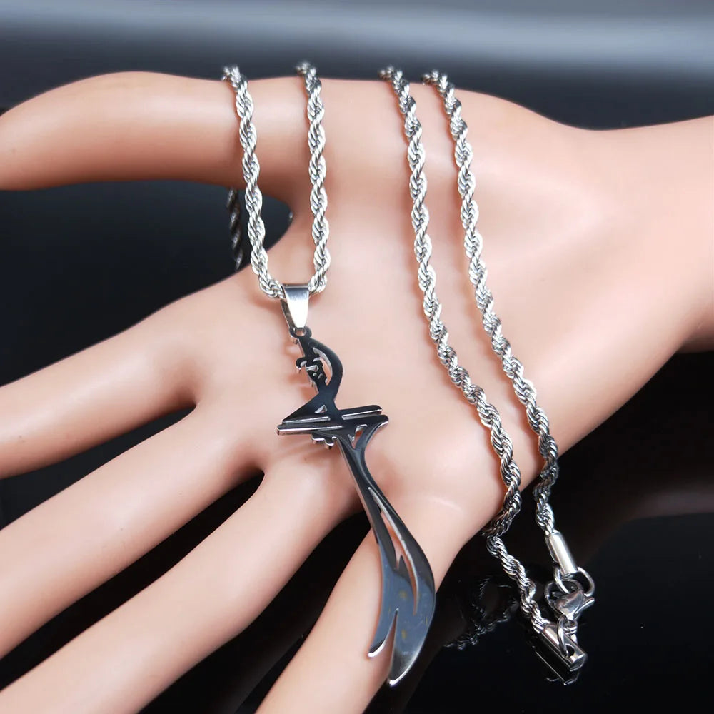 Arabic Sword Saudi Stainless Steel Islamic Muslim Zulfiqar Imam Ali Swords Necklaces for Men Islam Accessories Gift  Jewelry 656