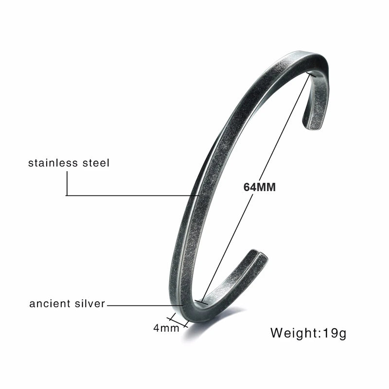 MEN TWISTED C BANGLE WITH SMALL WRIST MOBIUS BRACELET ANTIQUE SILVER COLOR STACKING CUFF BANGLE STAINLESS STEEL UNISEX JEWELRY