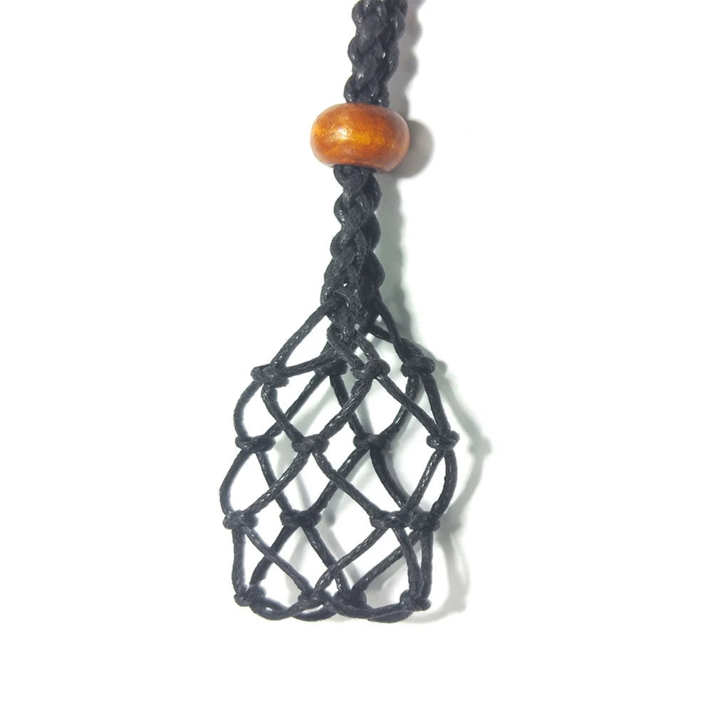 Necklace Cord Empty Stone Holder Natural Quartz Crystal Raw Stone Chakra Point Healing Fish Netted Indians Amulets Pendant 1pc