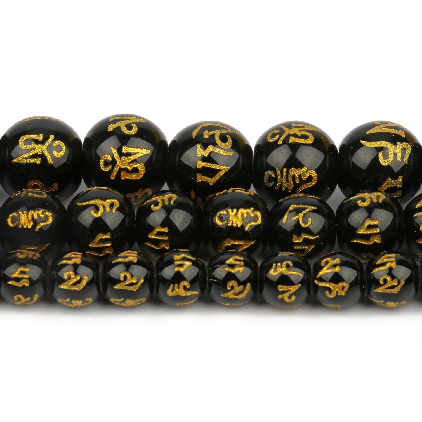 8/10mm Six Word Mantra Prayer Feng Shui Beads Black Obsidian Agate Round Buddha Beads for DIY Bracelets Jewelry Making Accsories